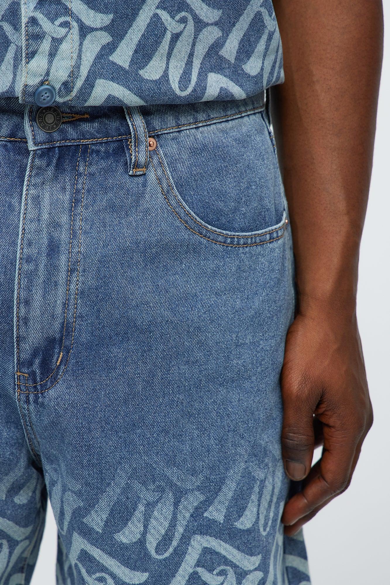 Relaxed Chateau Monogram Denim Shorts - Light Blue Wash Male Product Image