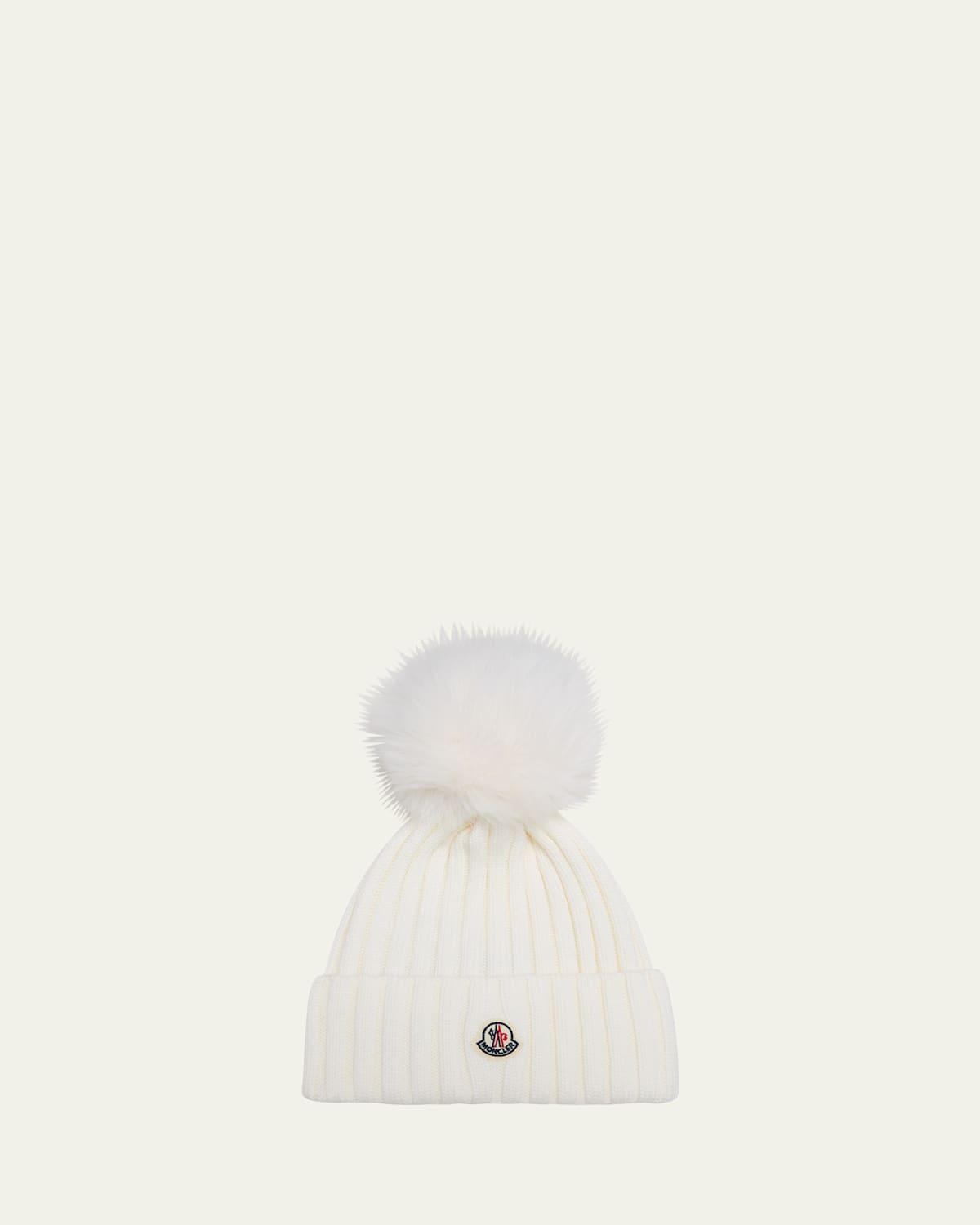 Ribbed Wool Beanie with Faux Fur Pom Product Image
