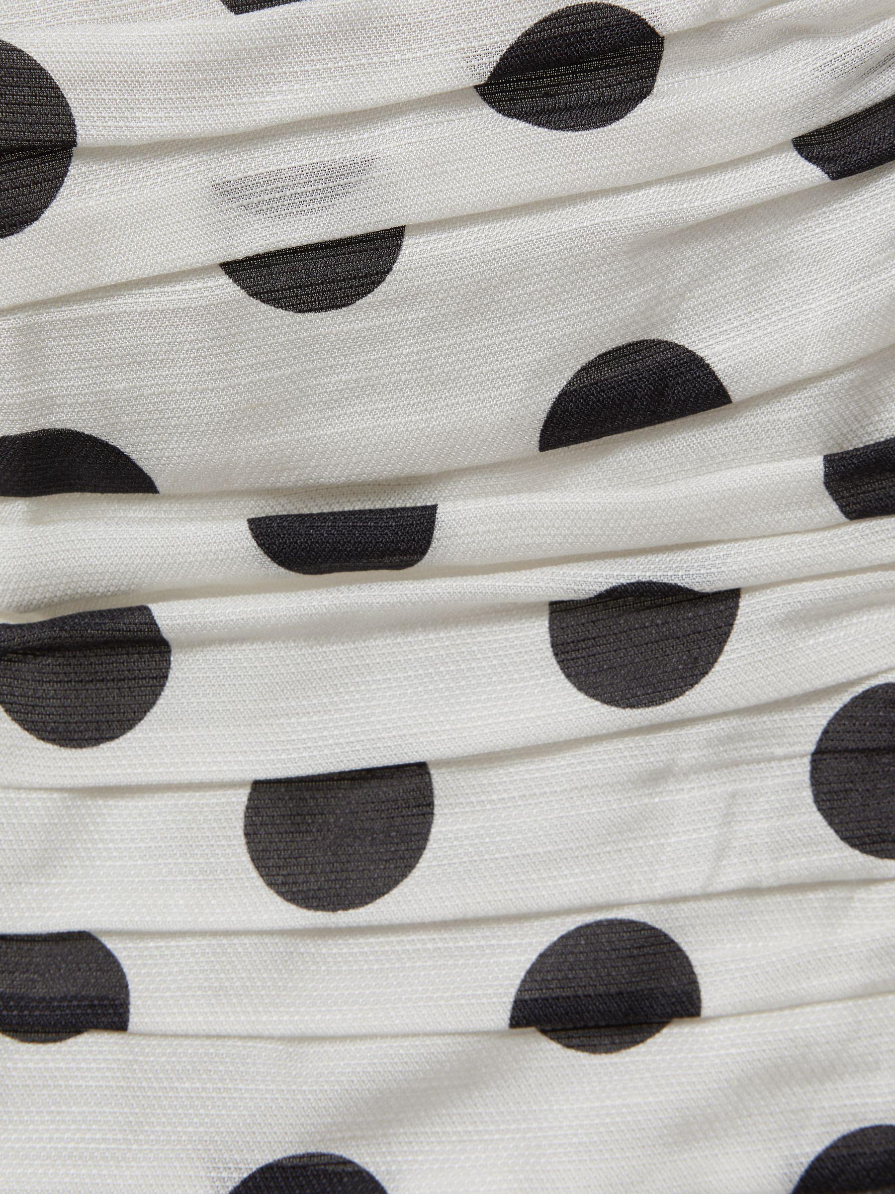 Viscose Linen Polka Dot Ruched Strapless Top in White/Black Product Image