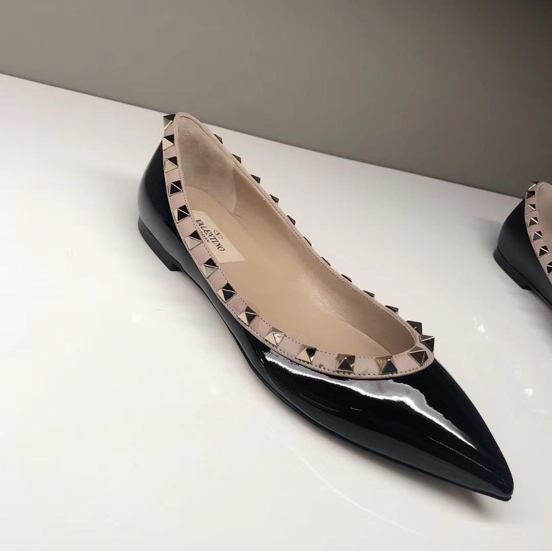 VALENTINO GARAVANI Pointed Toe Studded Trim Flat Sole Ballerina In Black Product Image