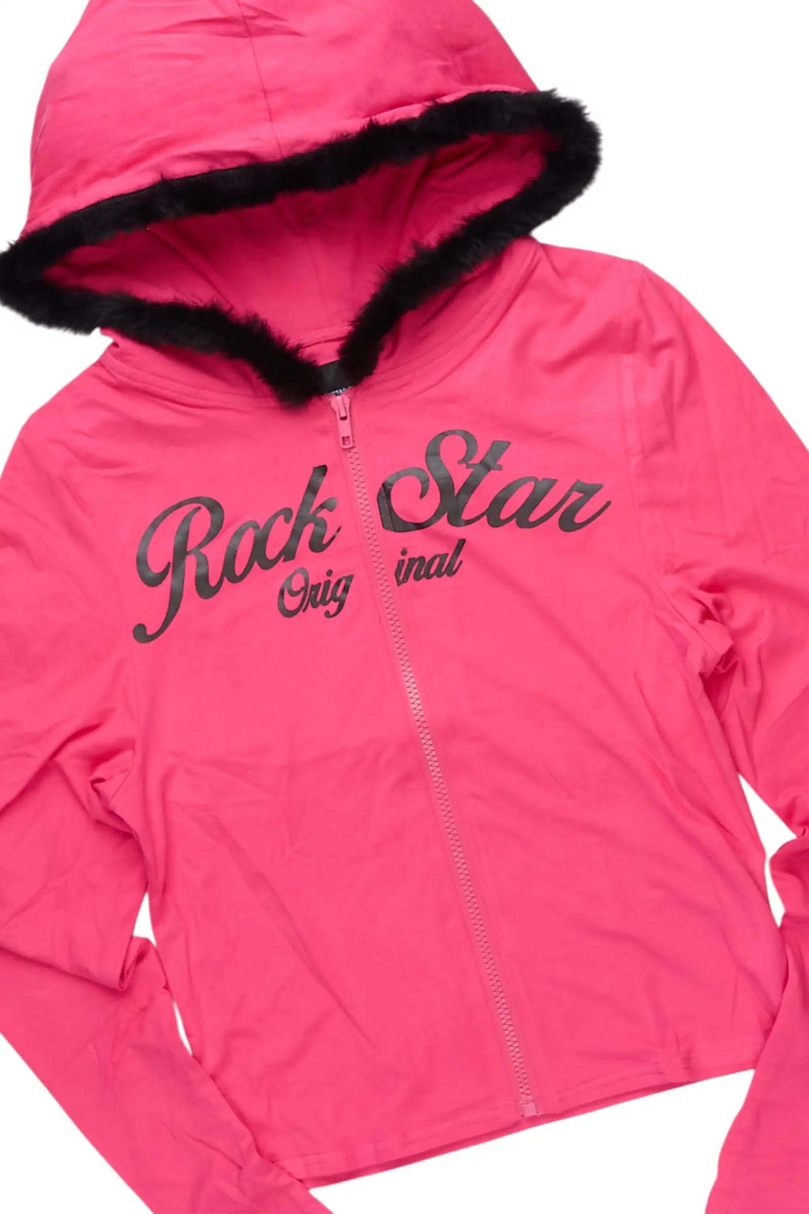 Metrie Hot Pink  Lounge Track Set With Fur Trim Female Product Image