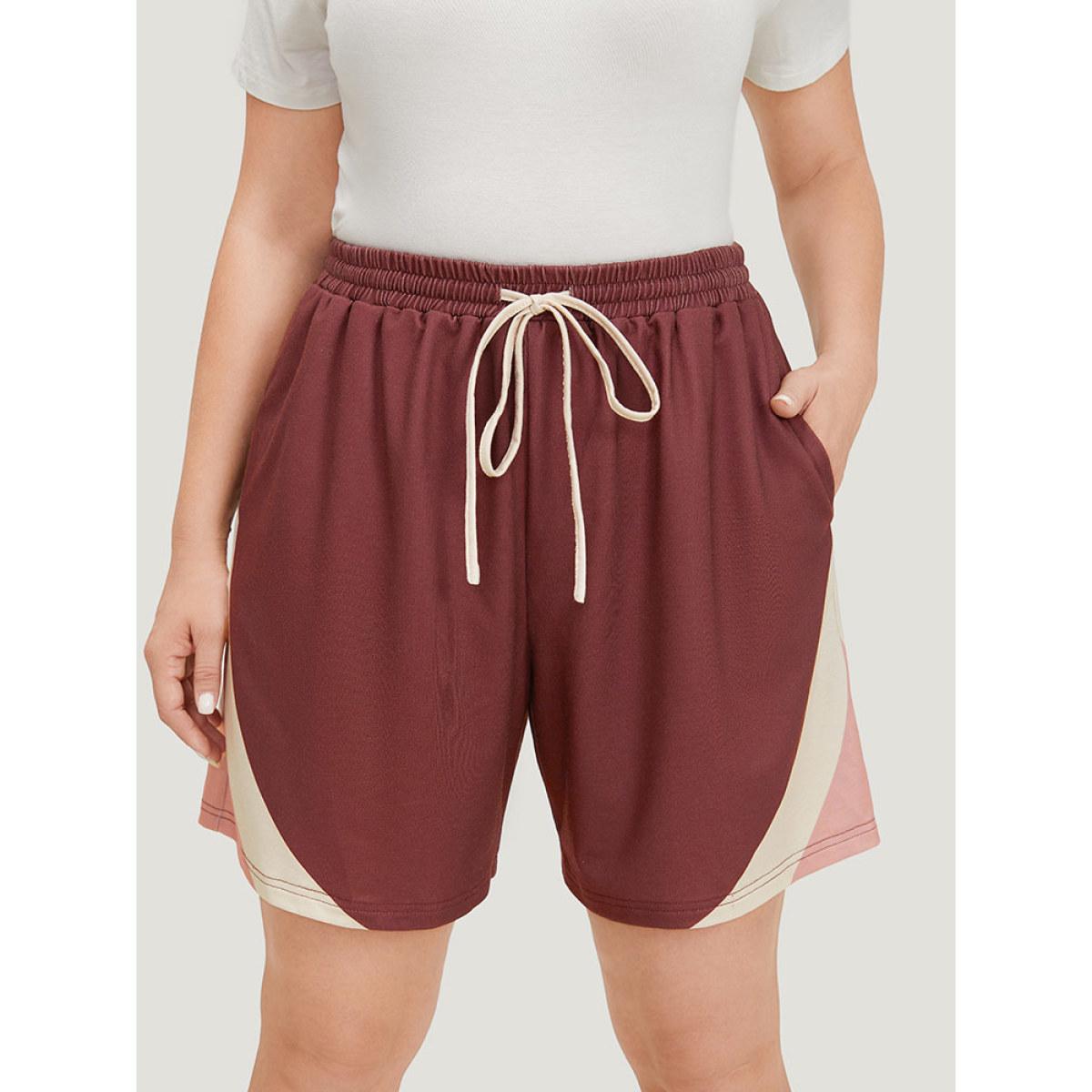 Plus Size Contrast Pocket Drawstring Elastic Waist Shorts Women Multicolor Casual Contrast Dailywear Shorts BloomChic 12/L Product Image