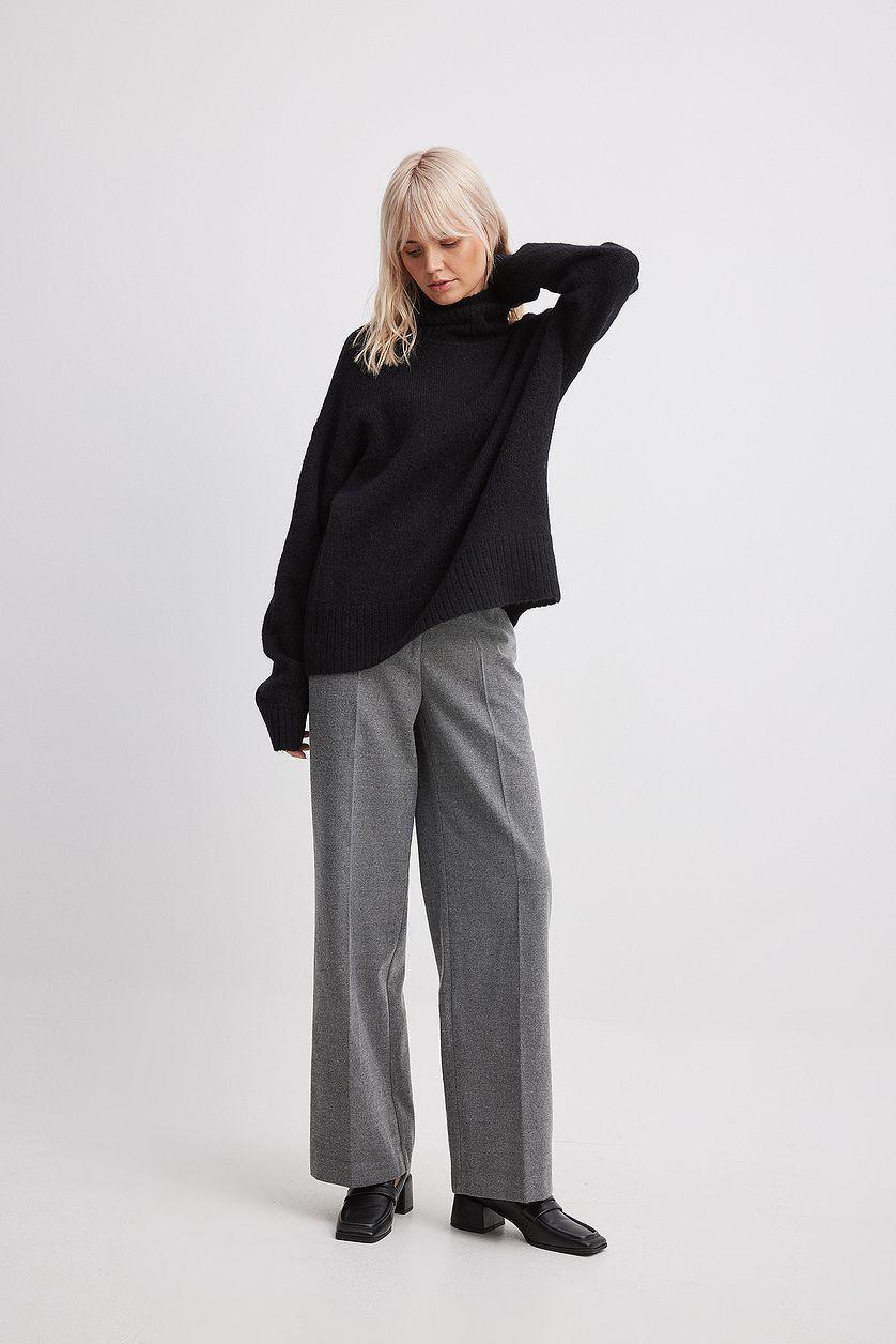 Flannel Wide Leg High Waist Trousers Product Image