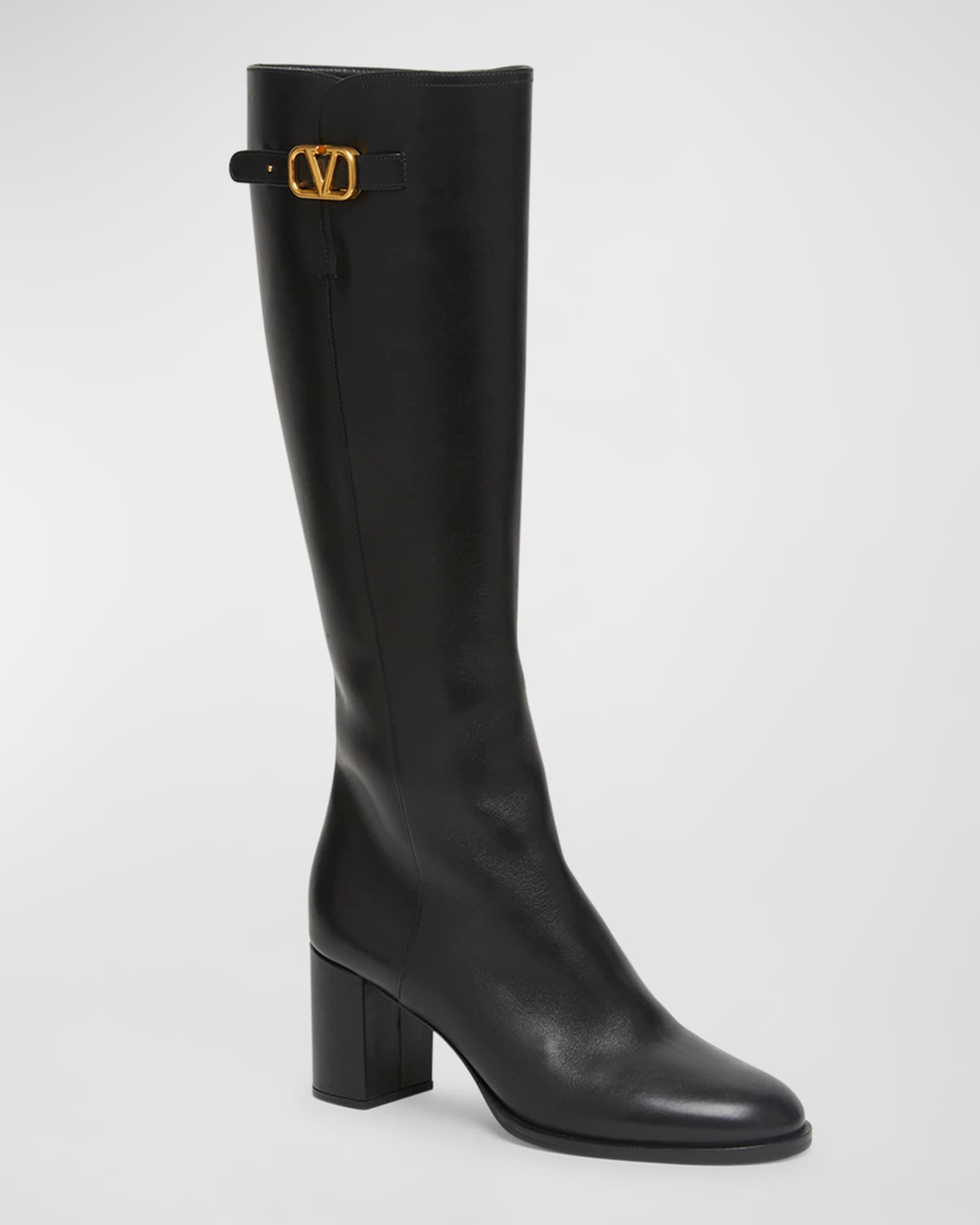 Leather Knee High Boots with V Logo Product Image