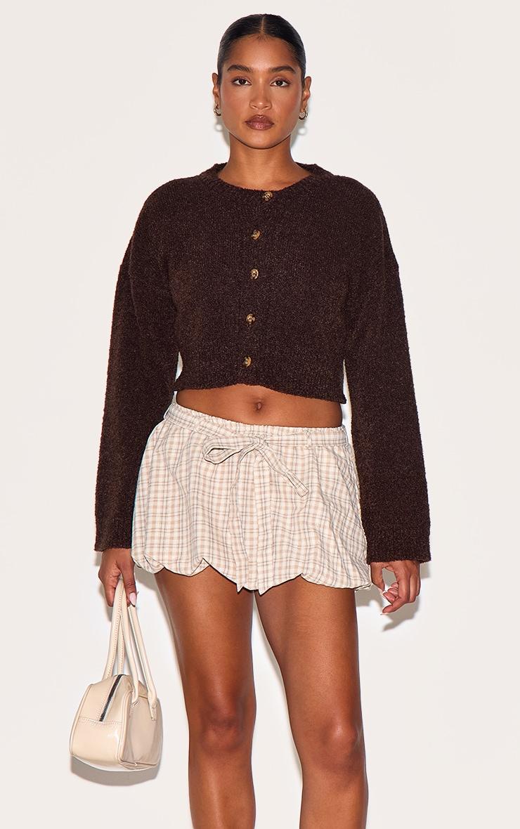  Stone Check Print Tie Waist Cotton Puffball Skirt Product Image