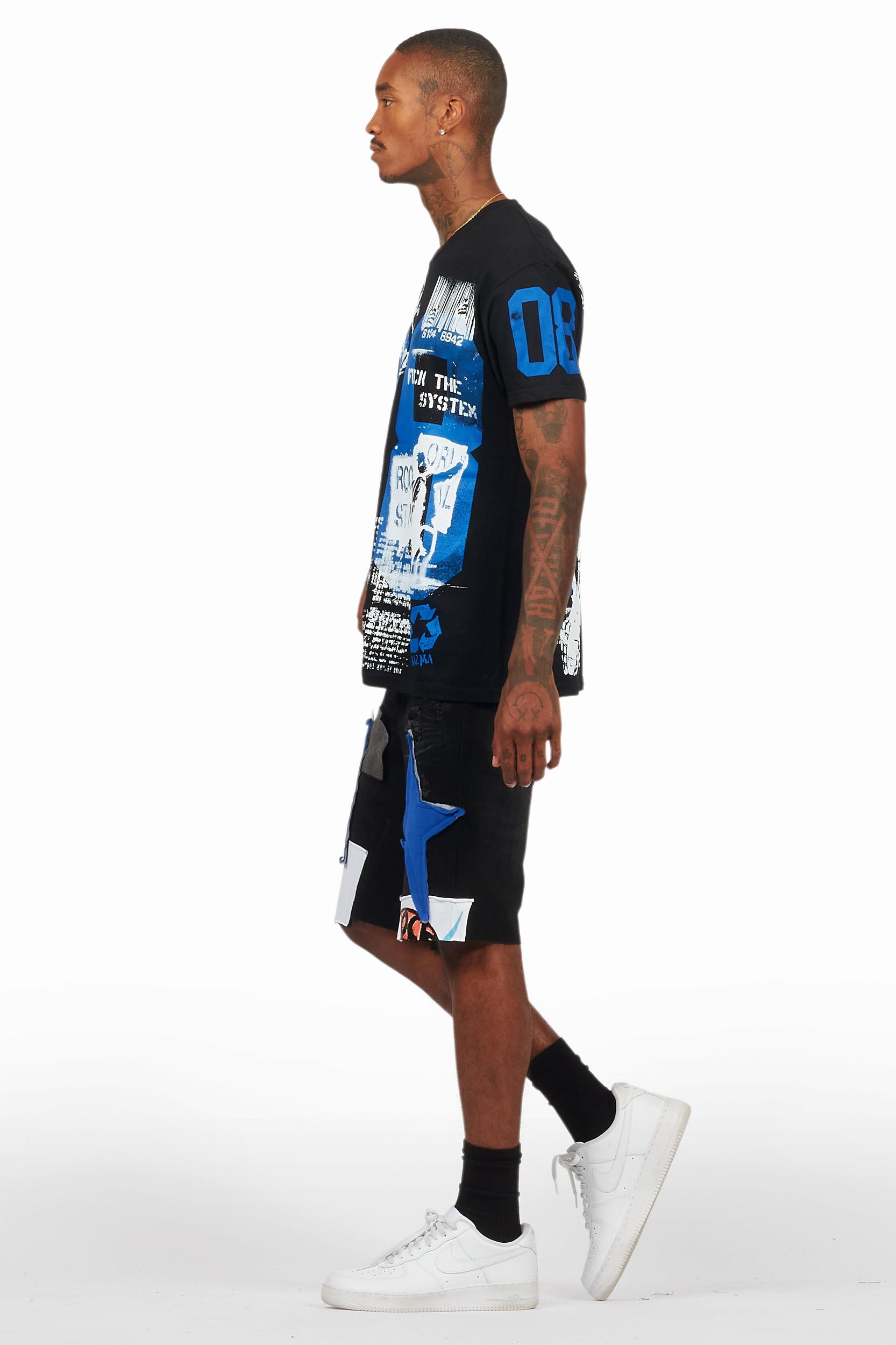Grill Black/Blue T-Shirt/Denim Short Set Male Product Image