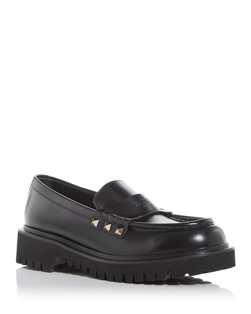 Womens Rockstud Calfskin Loafers Product Image