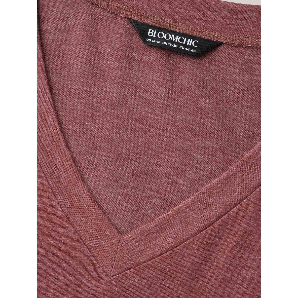 Plus Size Stretchy Flared Lace Sleeves T-Shirt Russet Women Elegant Patchwork V-neck Everyday T-shirts BloomChic 18-20/2X Product Image