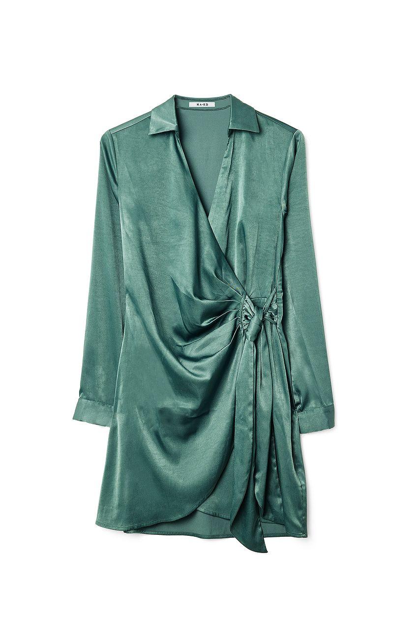 Wrap Satin Shirt Dress Product Image