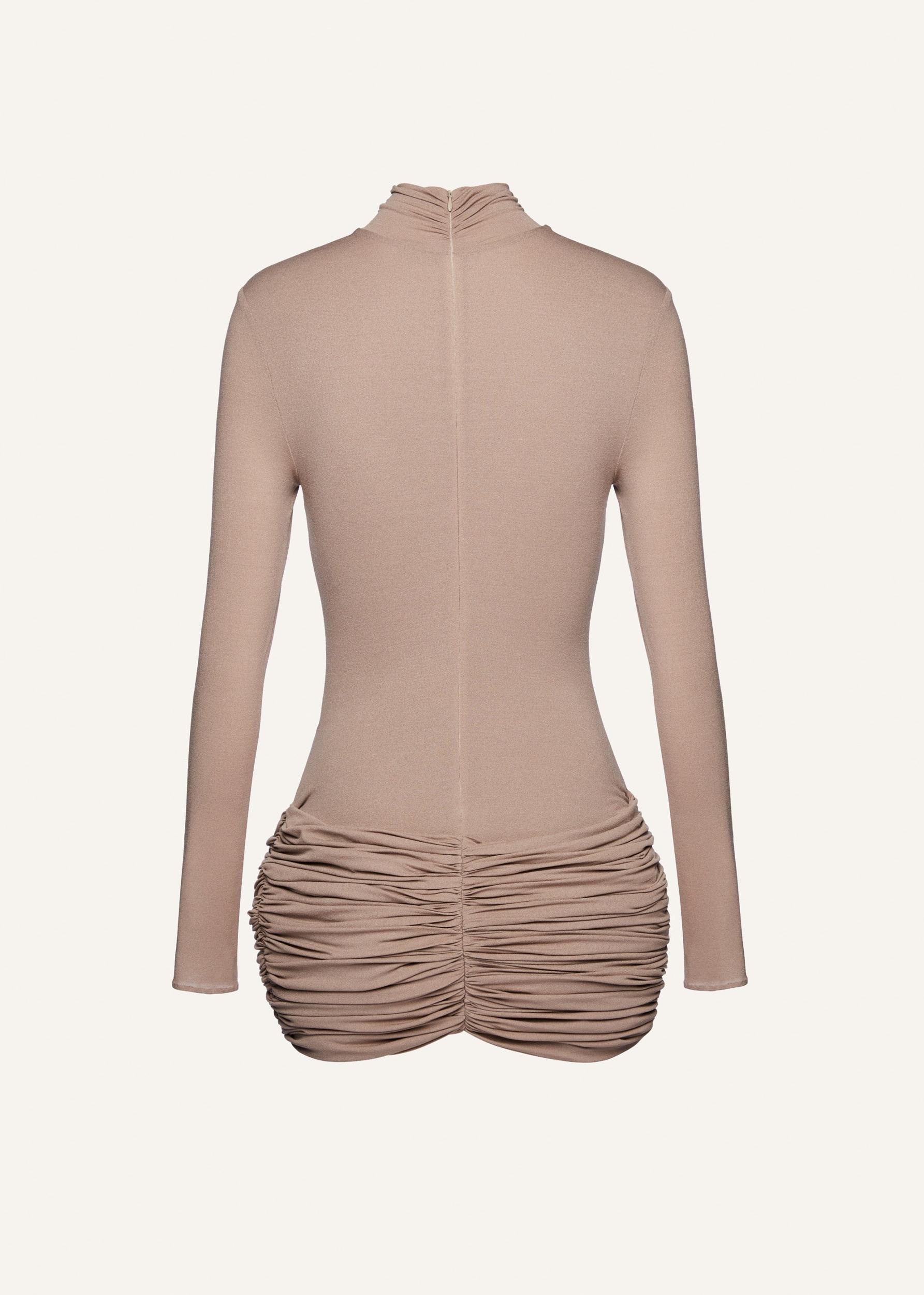 Long sleeve hip dress in beige Product Image