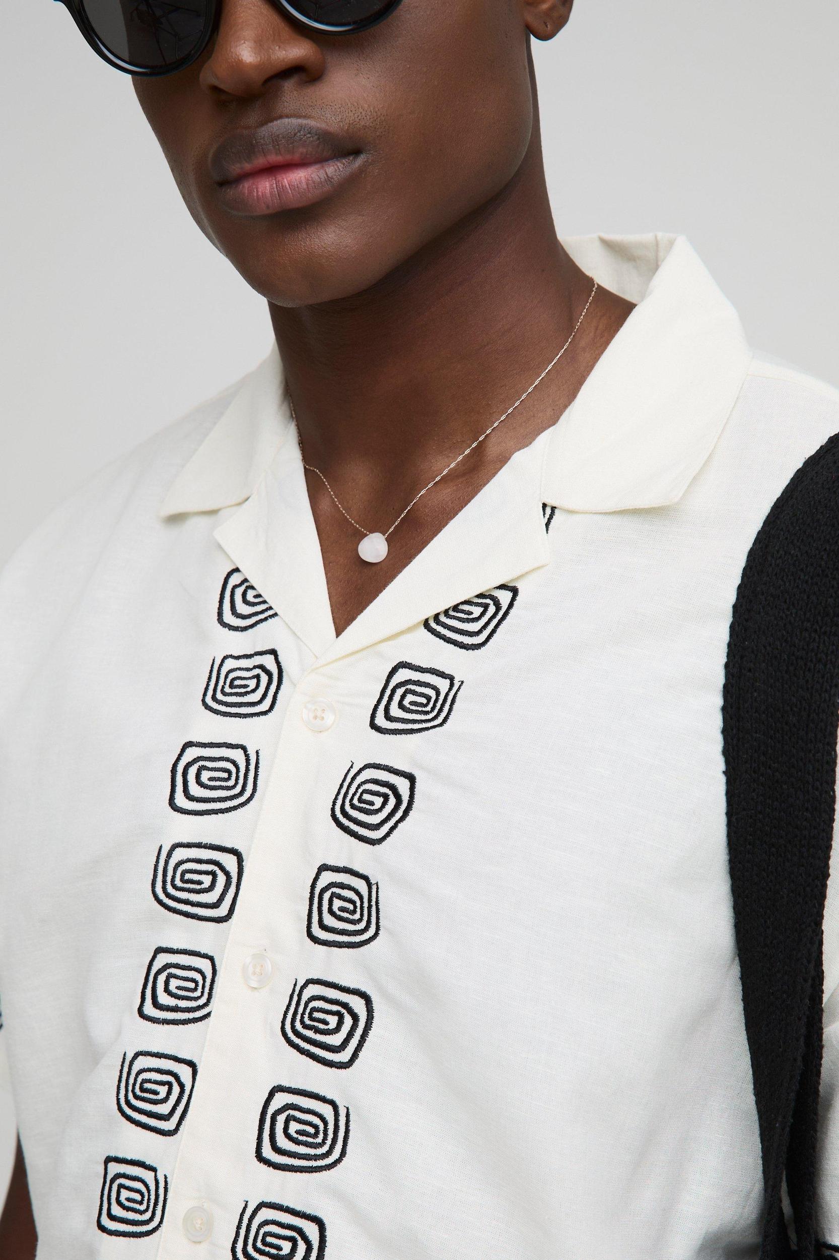 Oversized Embroidery Linen Blend Shirt & Short Set | boohooMAN USA Product Image