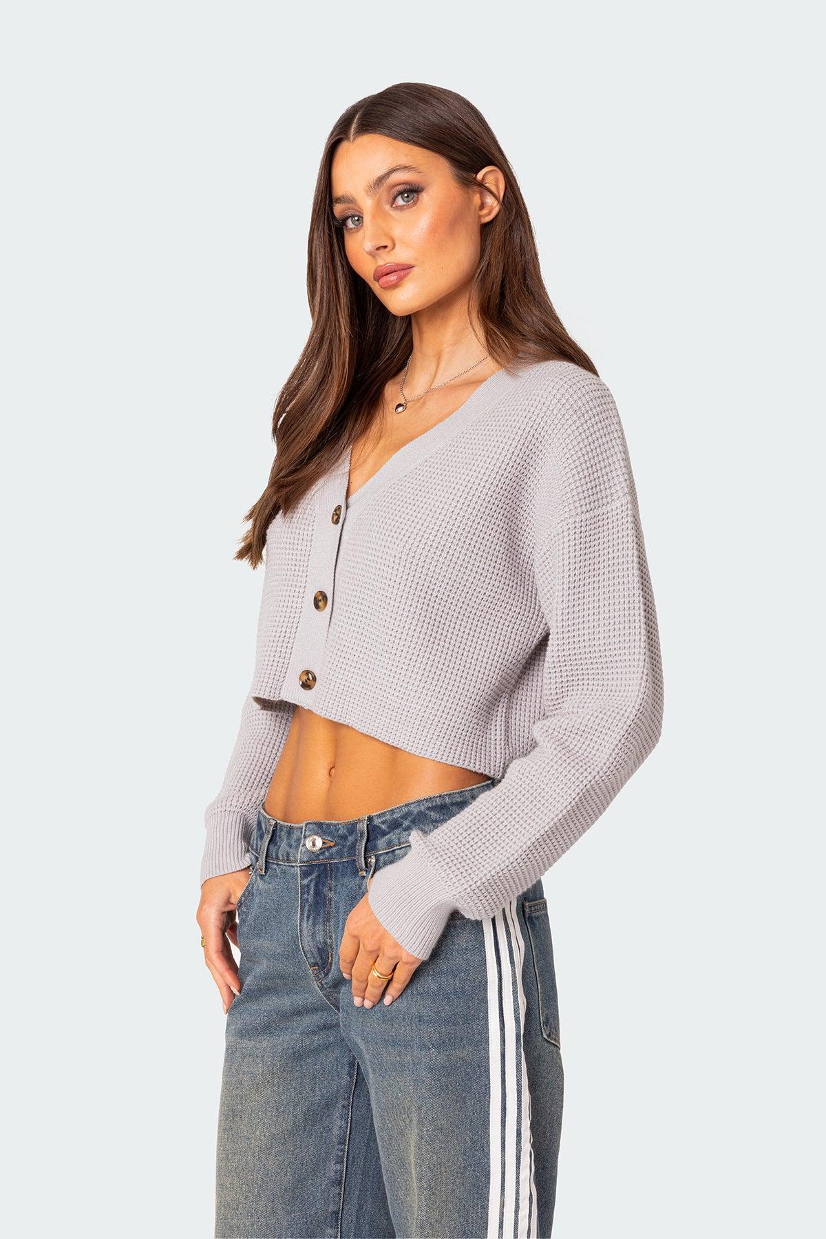 Oversized Waffle Knit Cropped Cardigan Product Image