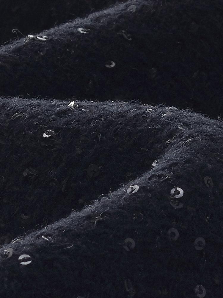 Wool Blend Sequins Tweed Ruffle Collar Women Midi Dress Product Image