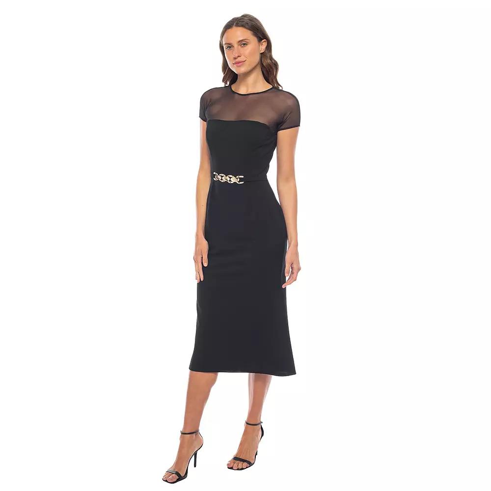 Women's Marina Scuba Crepe Illusion Yoke Mid Dress,  Product Image