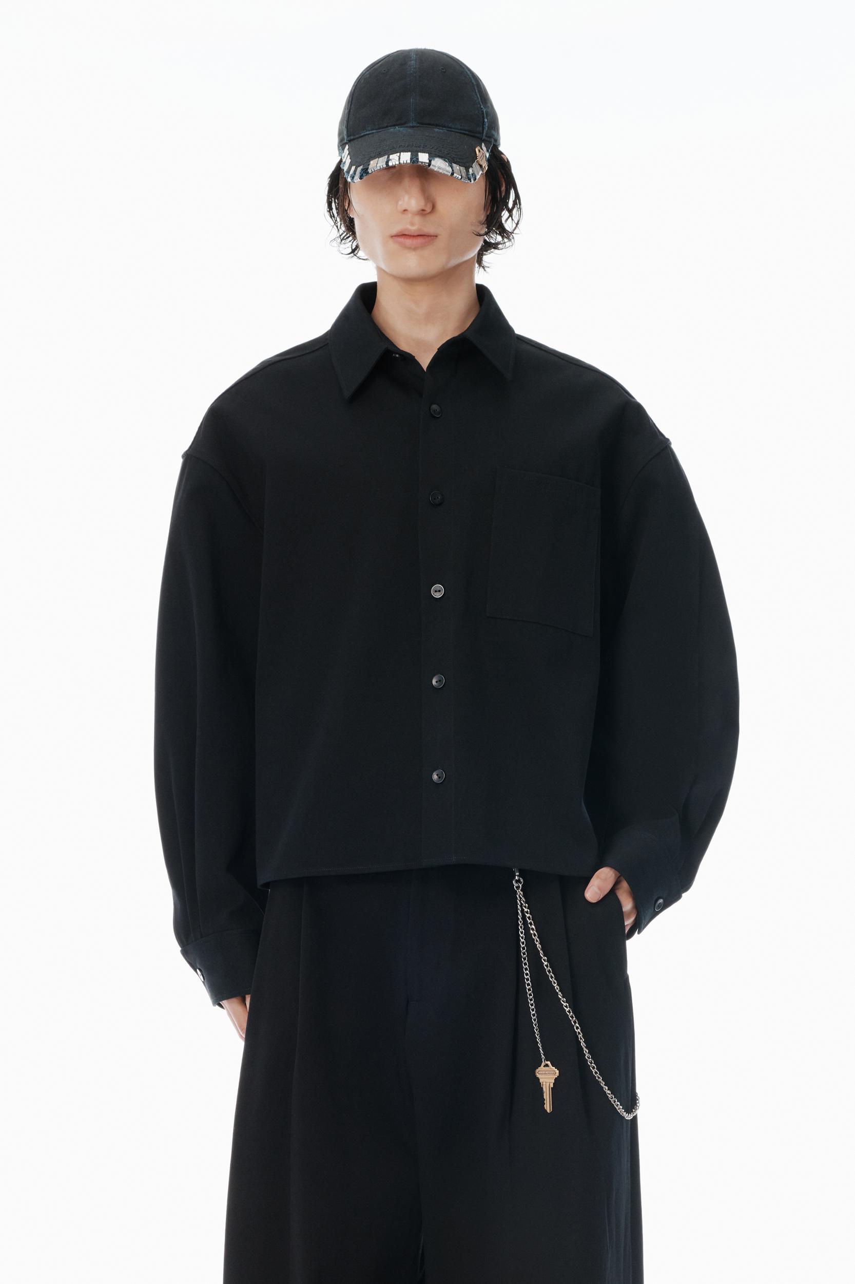 Black Cotton Boxy Button Up Shirt Product Image