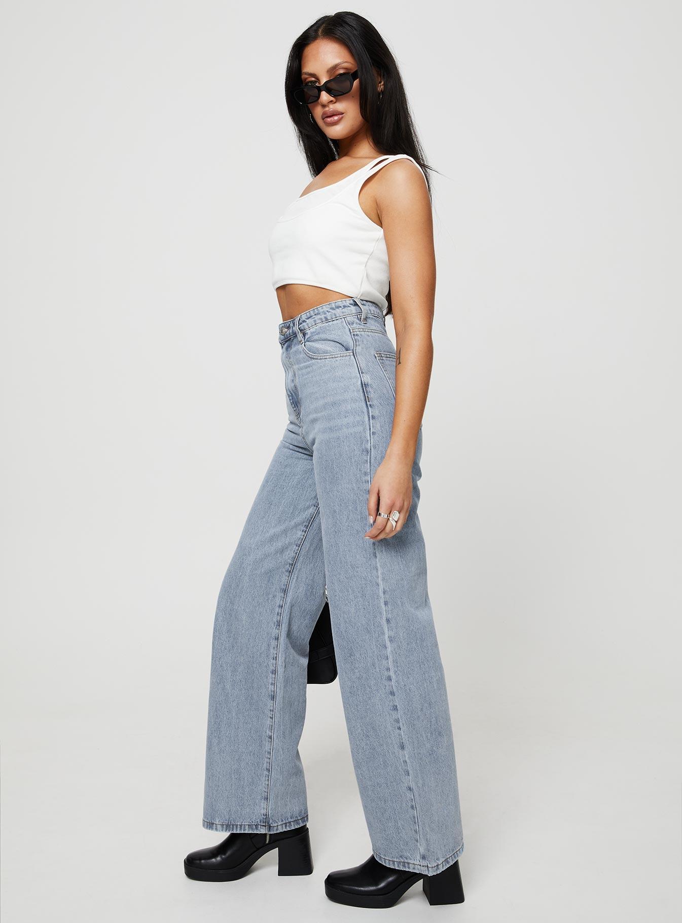 Nicolo High Rise Straight Leg Jeans Light Blue Wash Product Image