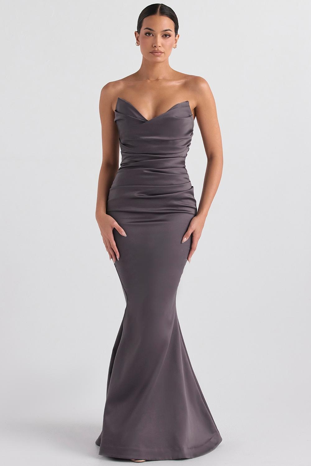 Fleur  shadow satin strapless gown Product Image