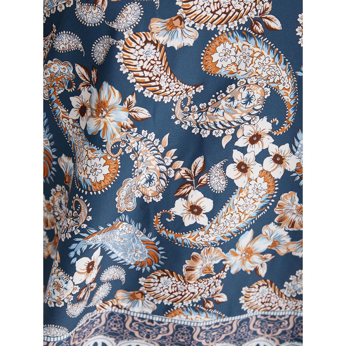 Plus Size Multicolor Paisley Print Patchwork V Neck Blouse Women Vacation Elbow-length sleeve V-neck Dailywear Blouses BloomChic 18-20/2X Product Image