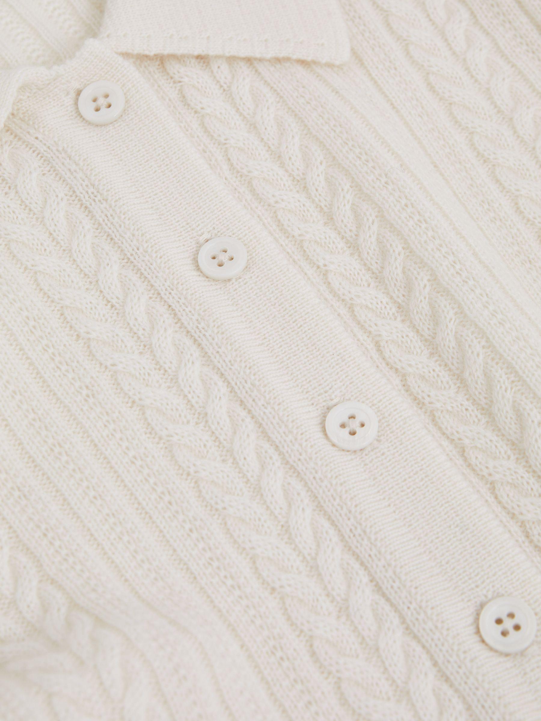 Wool Cable Knit Polo Neck Jumper in Cream Product Image
