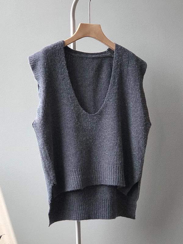 Knitting Irregularity Solid V-Neck Vest Product Image