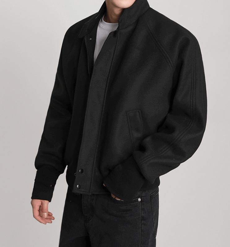 RT No. 6158 BLACK STAND COLLAR WOOLEN VARSITY JK Product Image