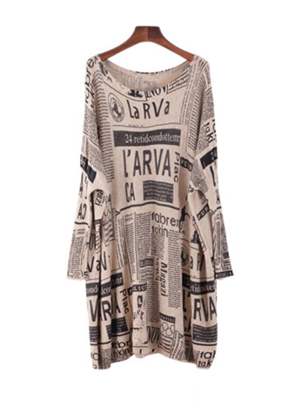 Vintage Loose One-Shoulder Newspaper Printed Split-Joint Sweater Product Image