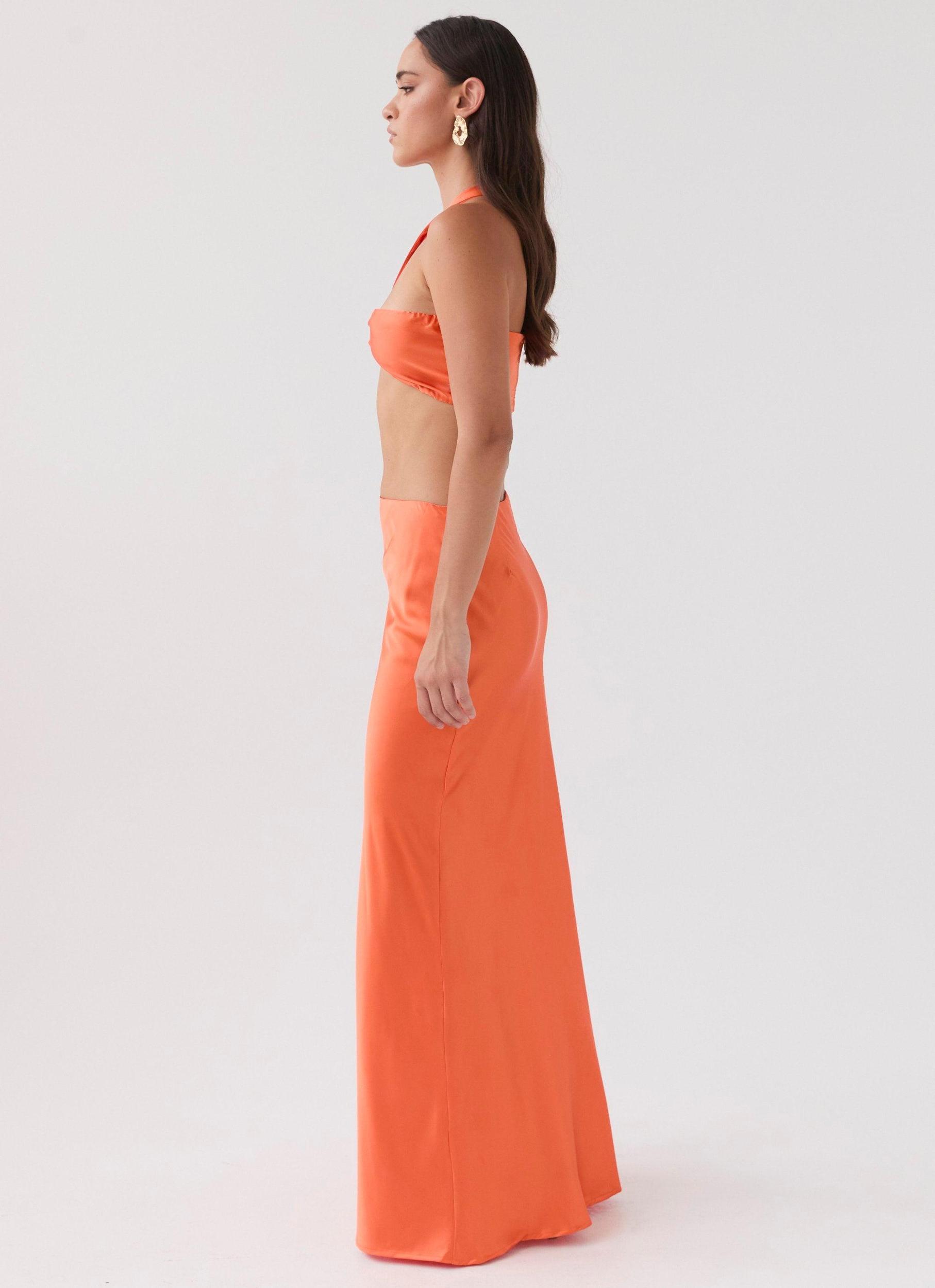 Hidden Oasis Satin Maxi Skirt - Tangerine Product Image