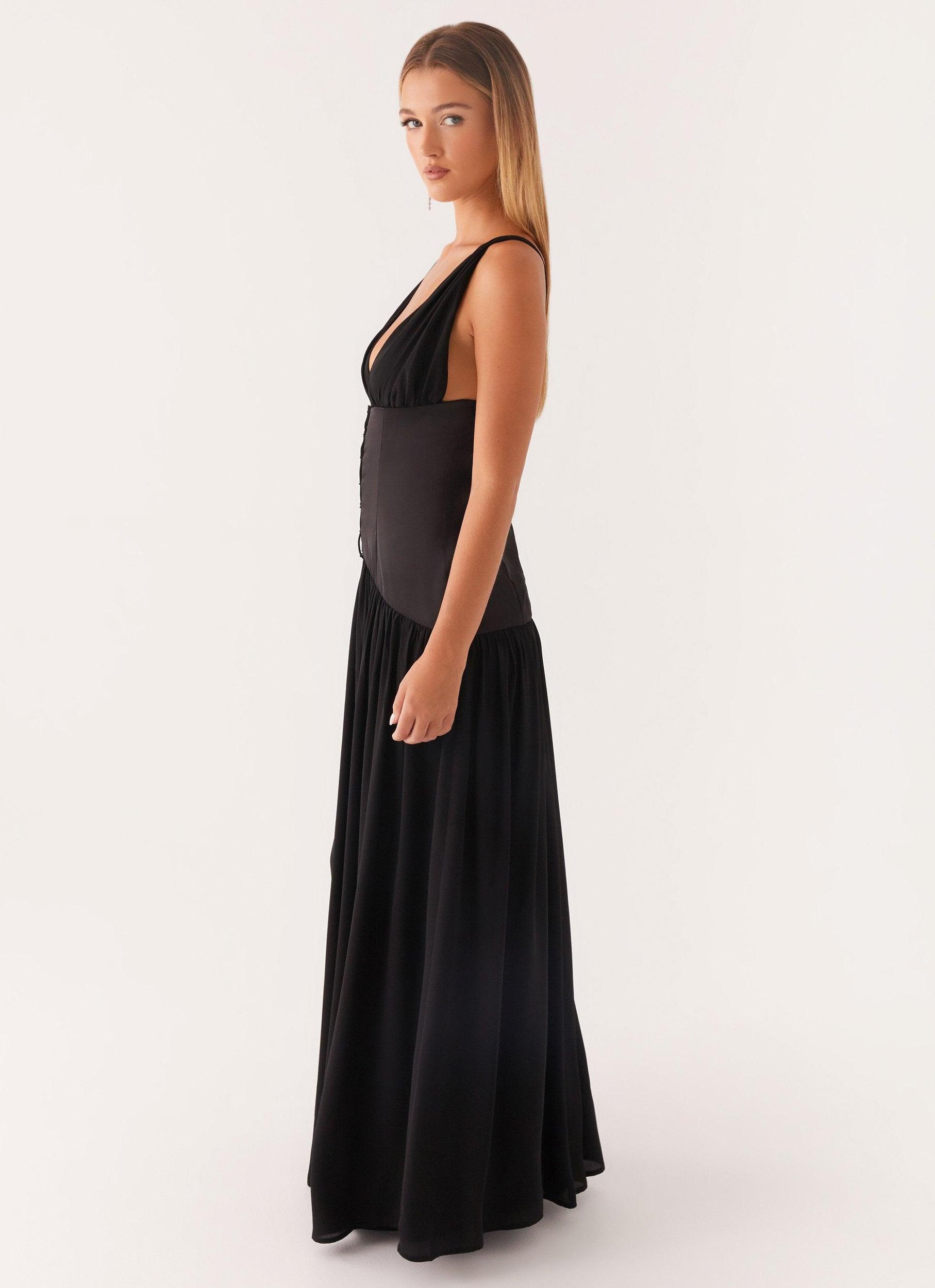 Dafina Satin Maxi Dress - Black Product Image