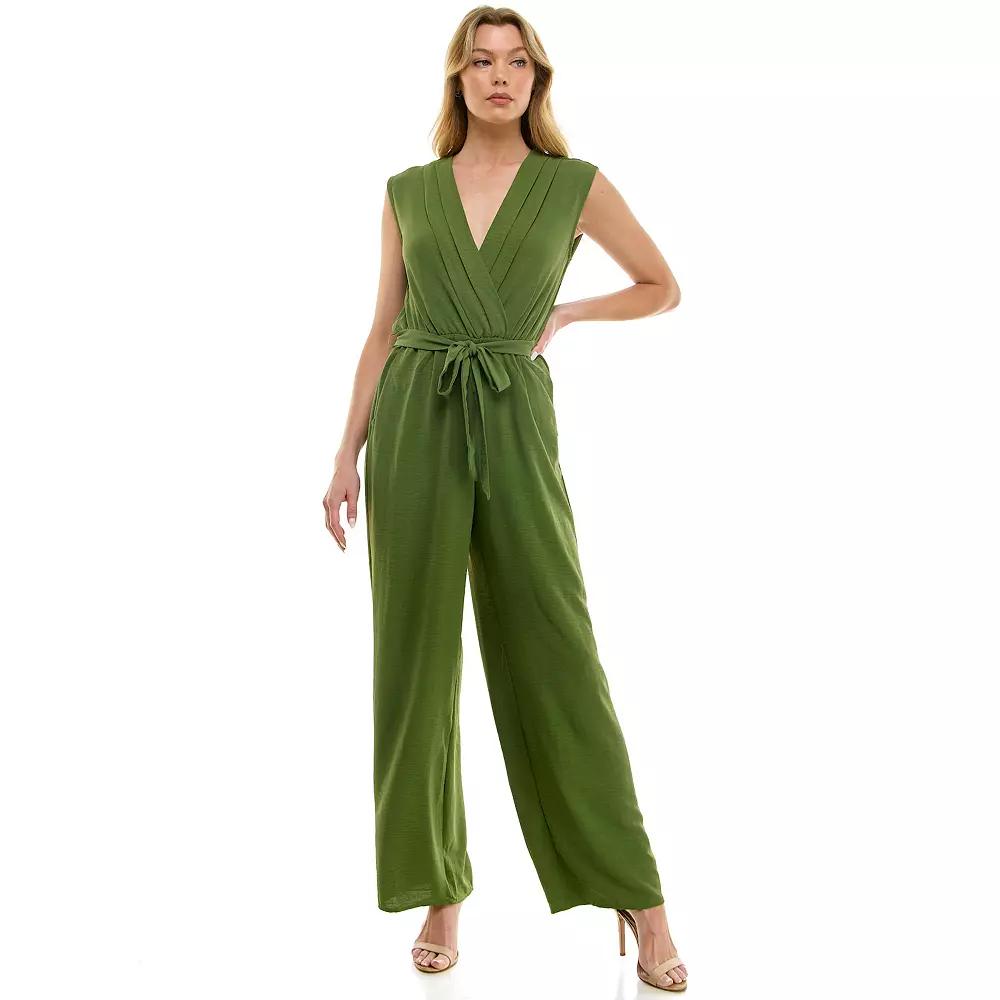 Women's Luxology Surplice Bodice Tie-Front Wide Leg Jumpsuit,  Product Image