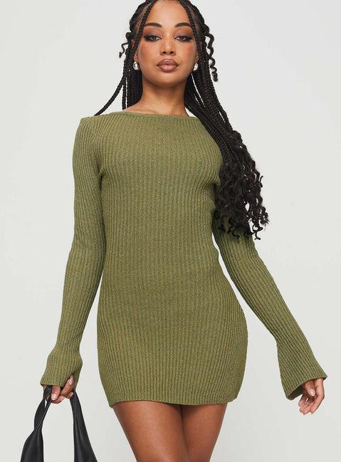 Osment Long Sleeve Knit Mini Dress Olive Product Image