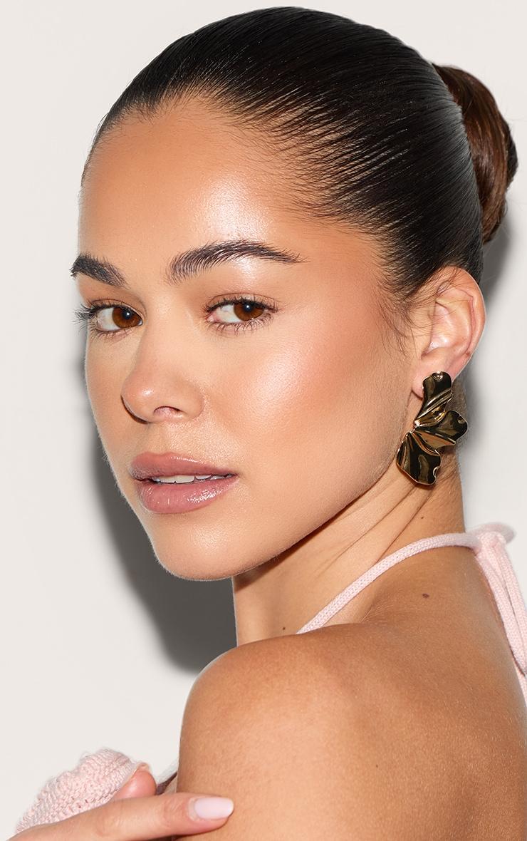 Gold Texture Half Flower Statement Earrings Product Image