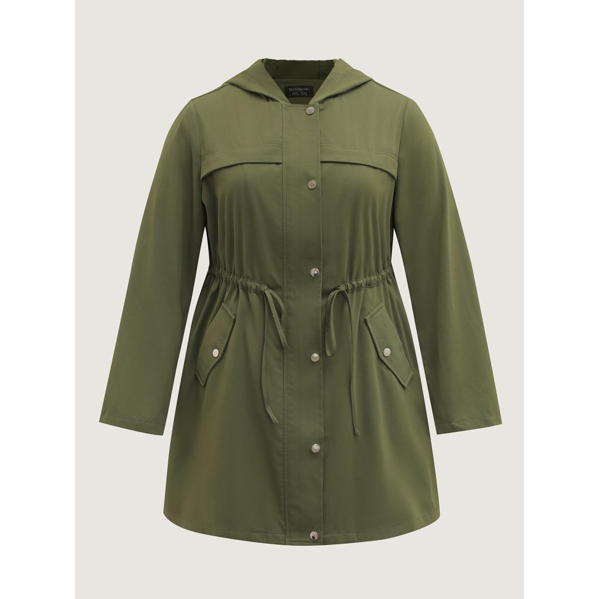 Plus Size Parka Hooded Adjustable Waist Drawstring Jacket Women ArmyGreen Drawstring Slanted pocket Casual Jackets BloomChic 14-16/1X Product Image