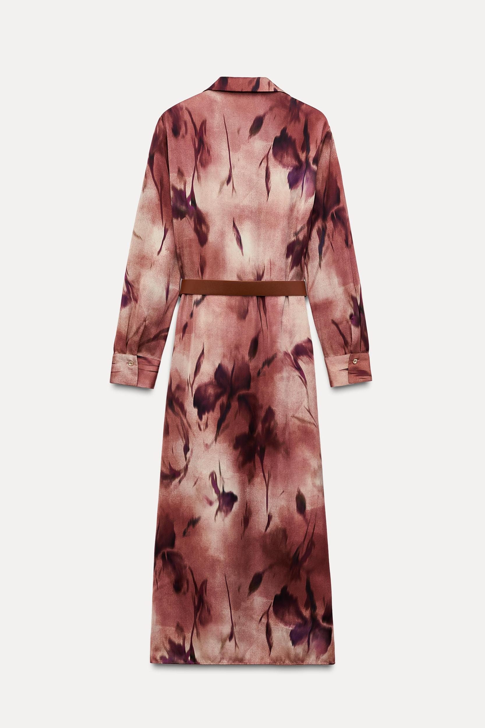 PRINTED SATIN MIDI DRESS WITH BELT Product Image