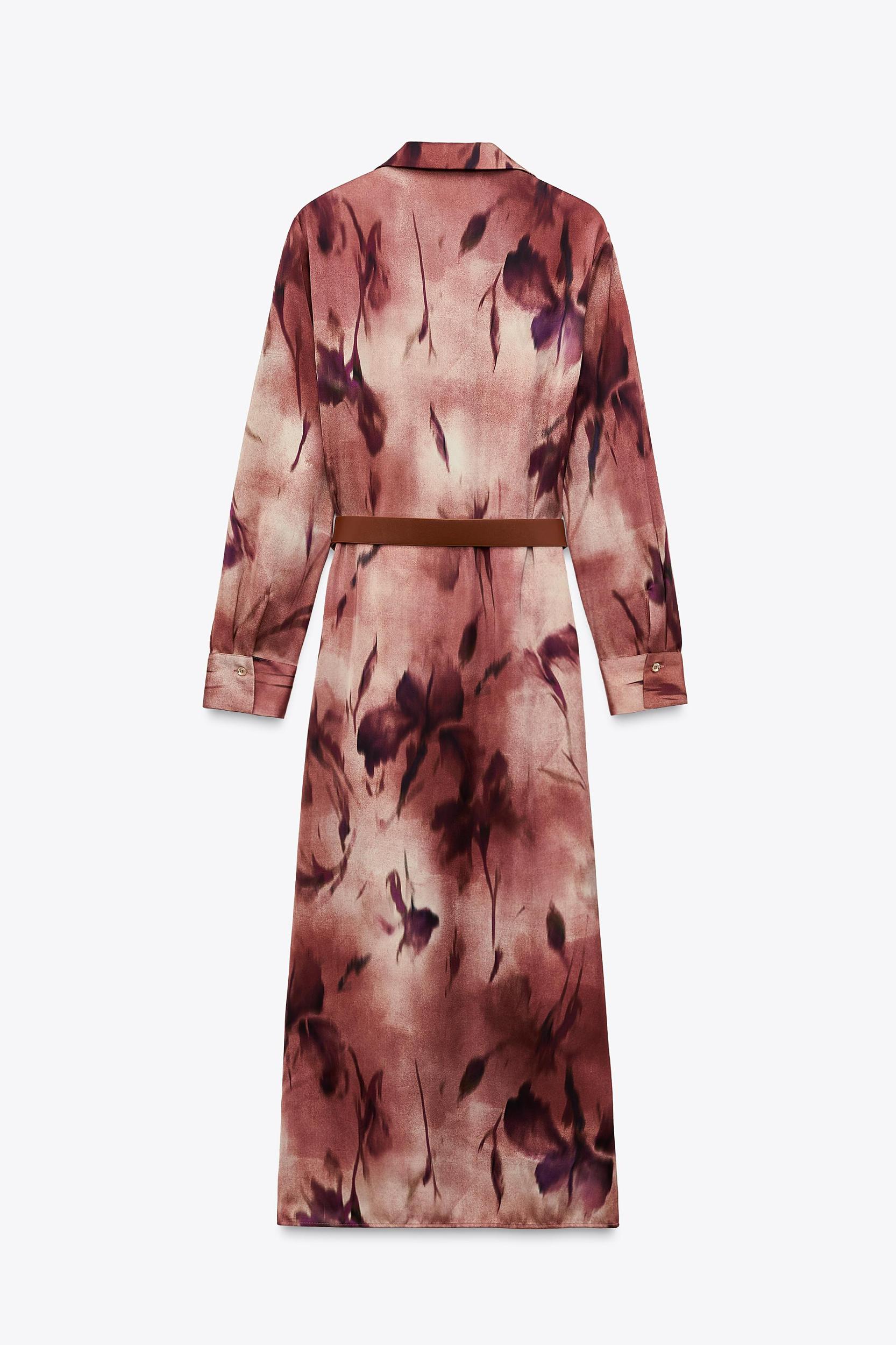 PRINTED SATIN MIDI DRESS WITH BELT Product Image