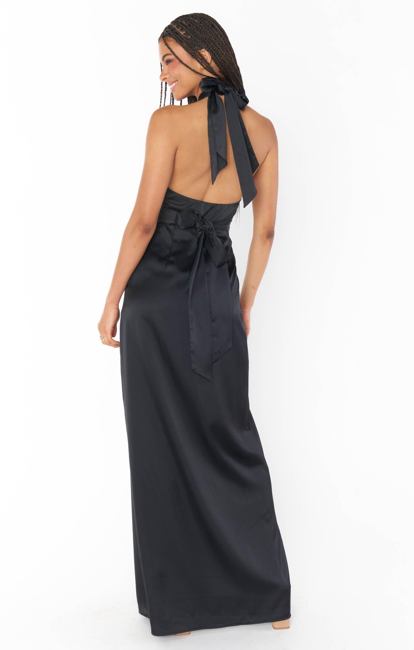 Adele Halter Maxi Dress ~ Black Luxe Satin Product Image