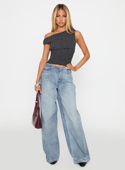 Bowe Low Rise Wide Leg Jeans Blue Product Image