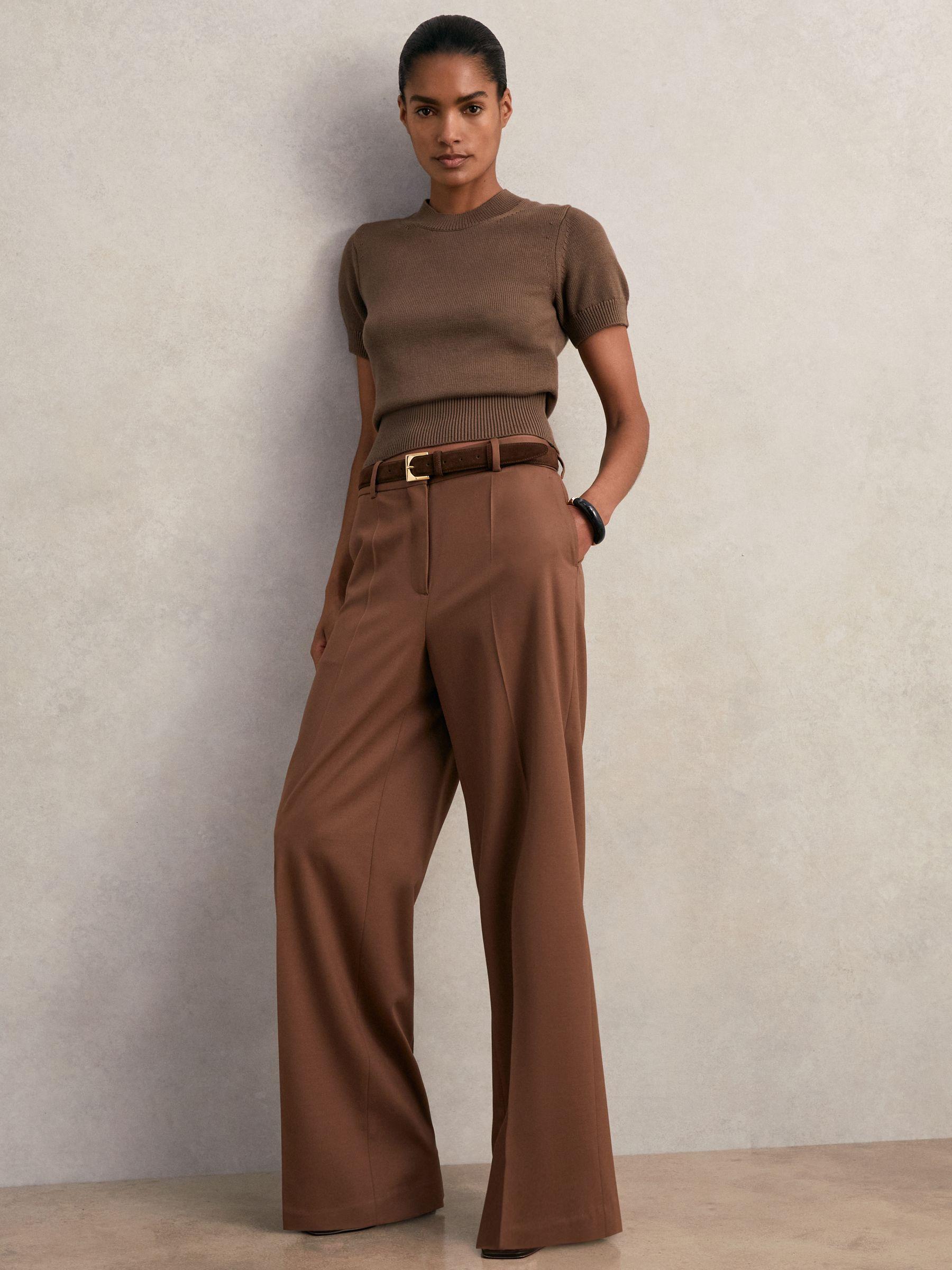 Cotton And Wool Crew-Neck Top in Brown Product Image