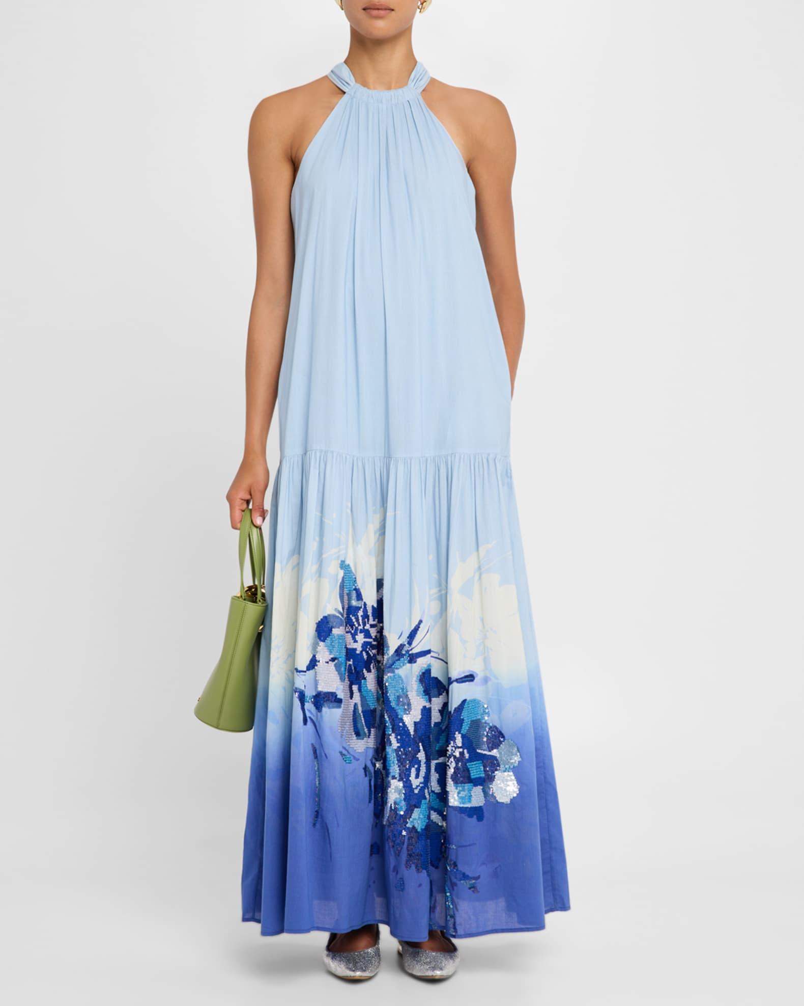 Daelia Sequin Floral-Print Halter Maxi Dress Product Image