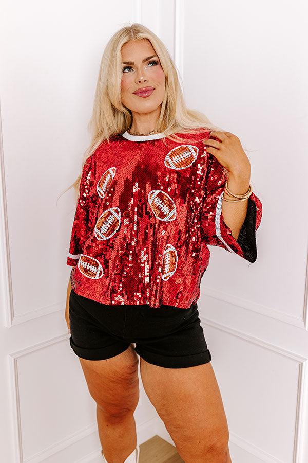 Kickoff Season Sequin Top in Red Curves Product Image