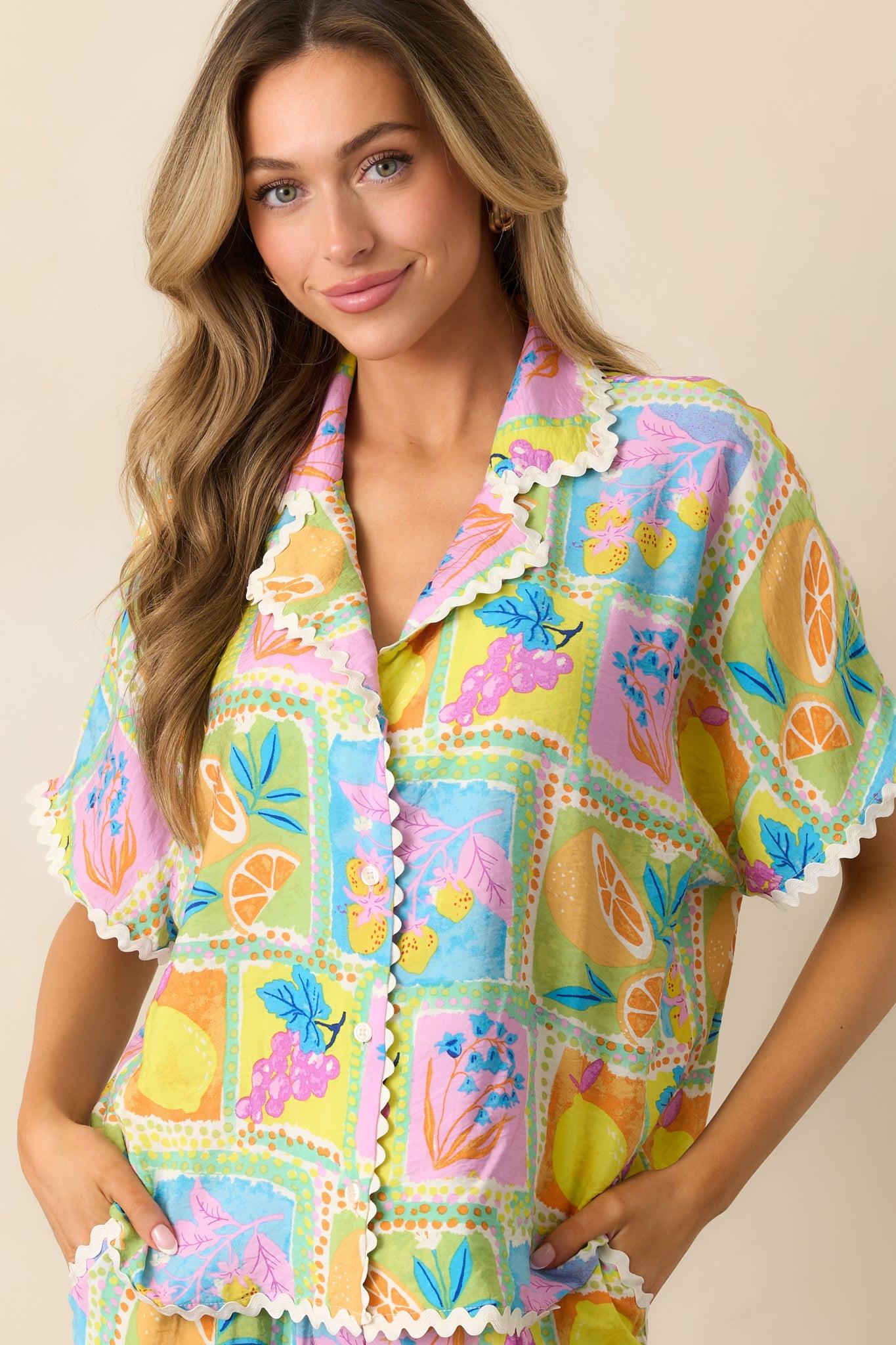 Tropic Tango Green Tropical Print Ricrac Top Product Image