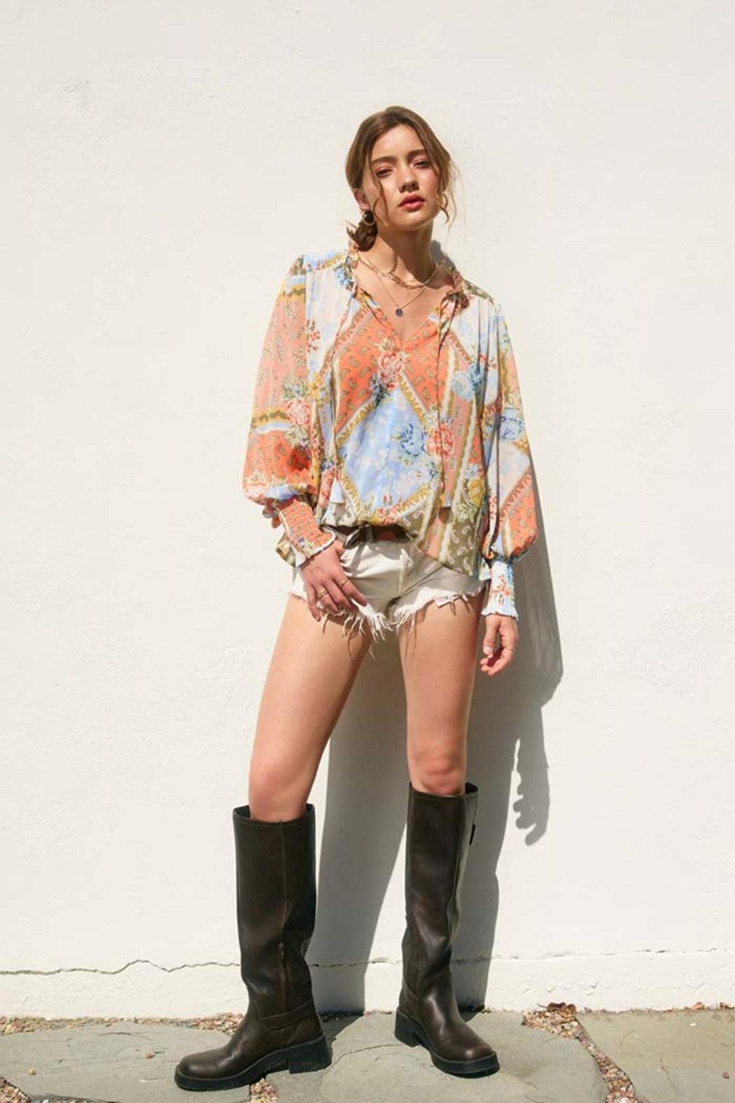 Floral Chiffon Long Sleeve Blouse Product Image