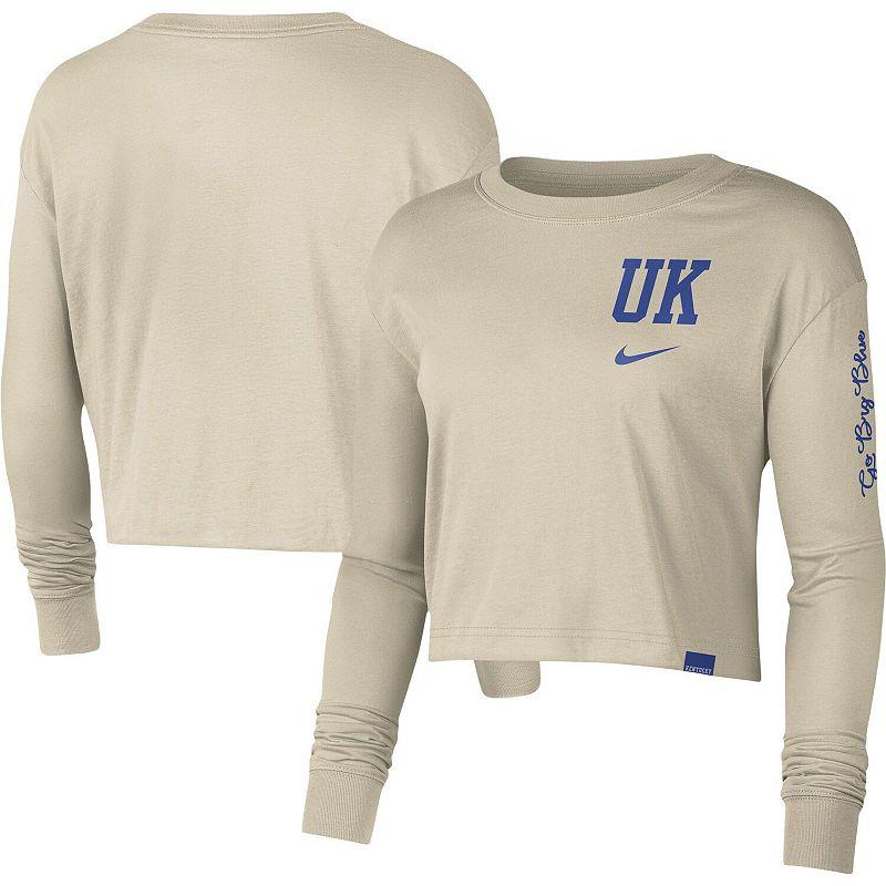Women's Nike Cream Kentucky Wildcats Varsity Letter Long Sleeve Crop Top, Size: 2XL, Beige Product Image