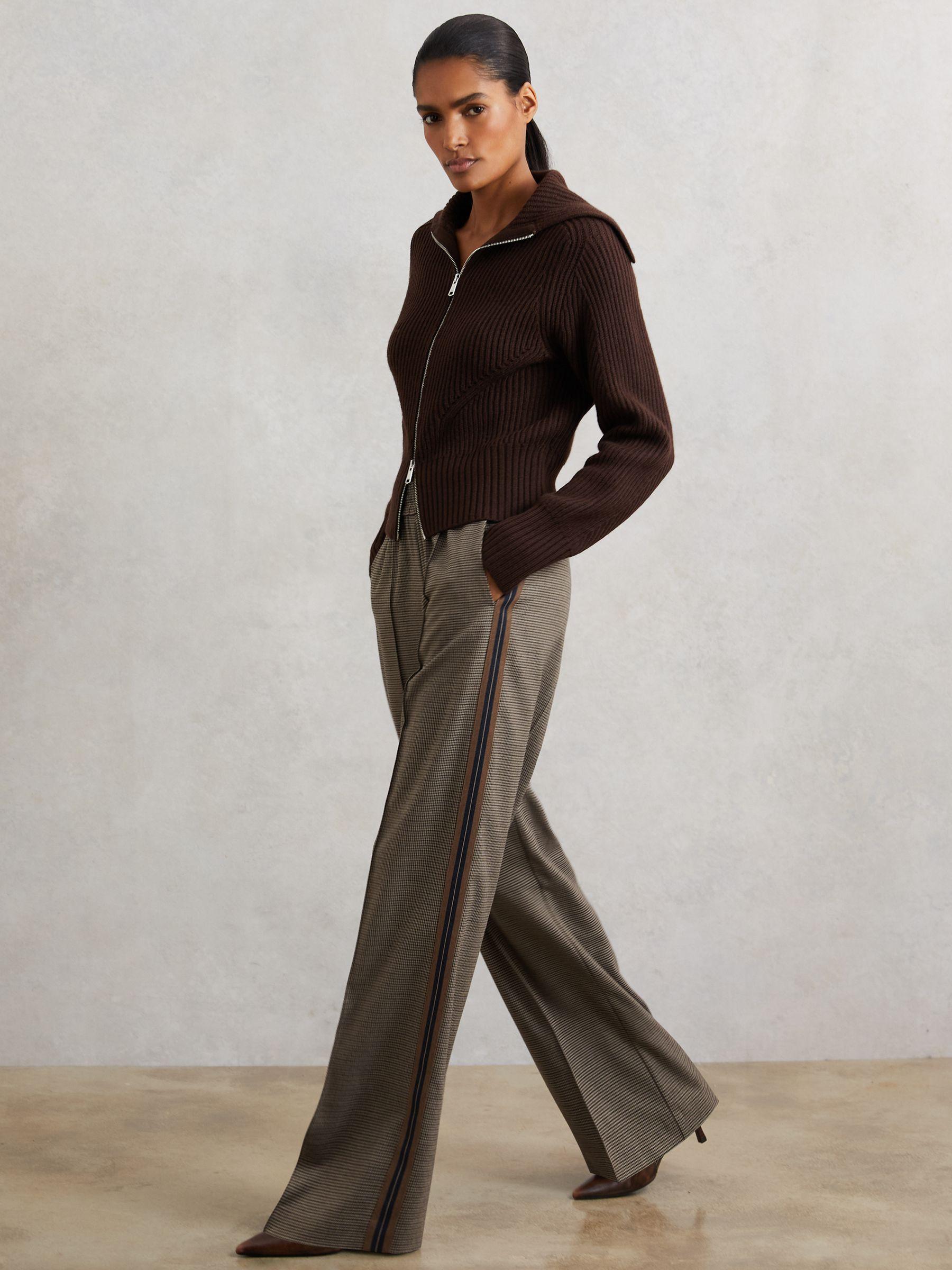 Side-Stripe Wide-Leg Check Trousers in Neutral Check Product Image