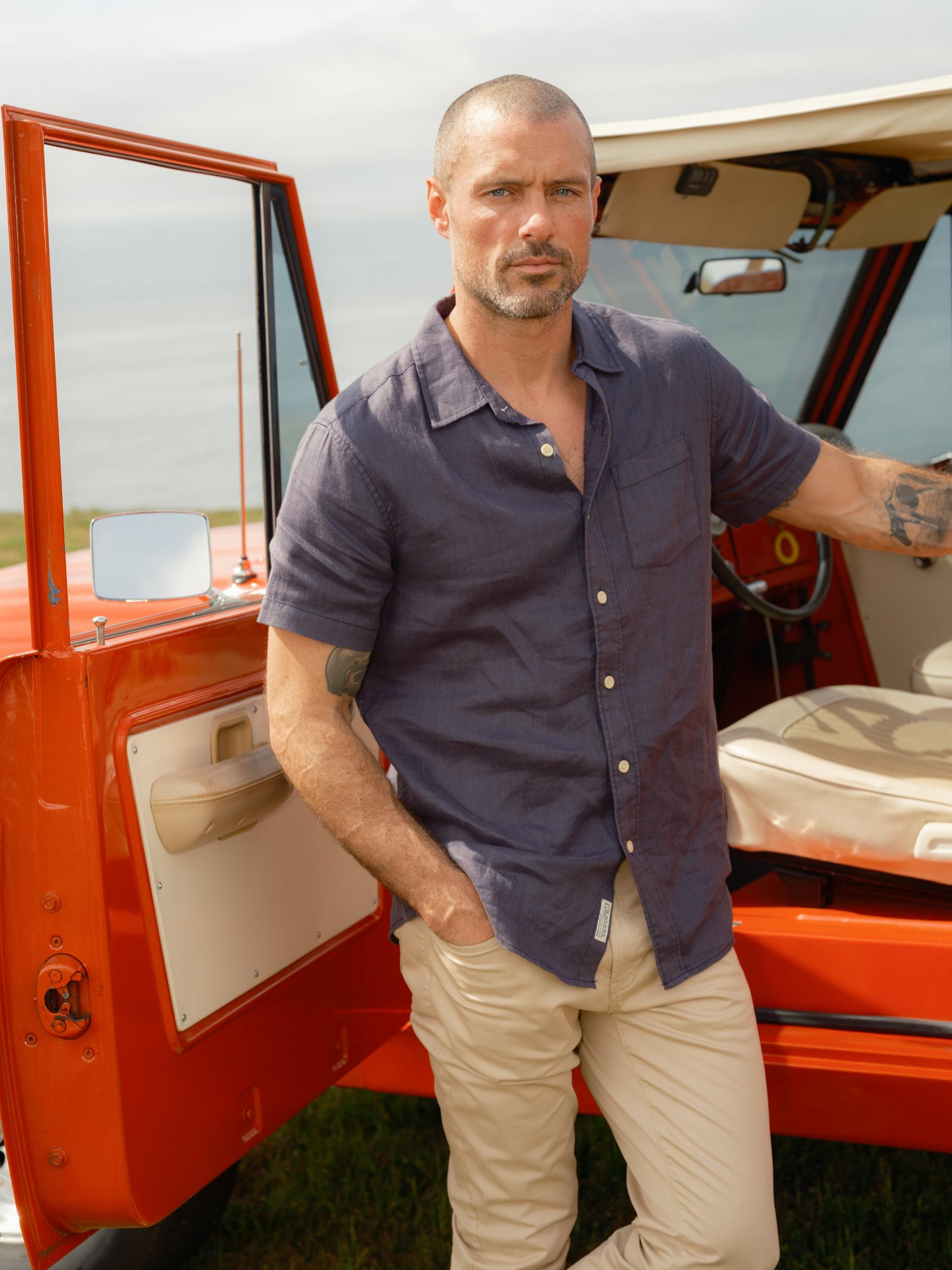 Amalfi Textured Hemp Linen Cotton Short Sleeve Shirt - Blue Steel Product Image