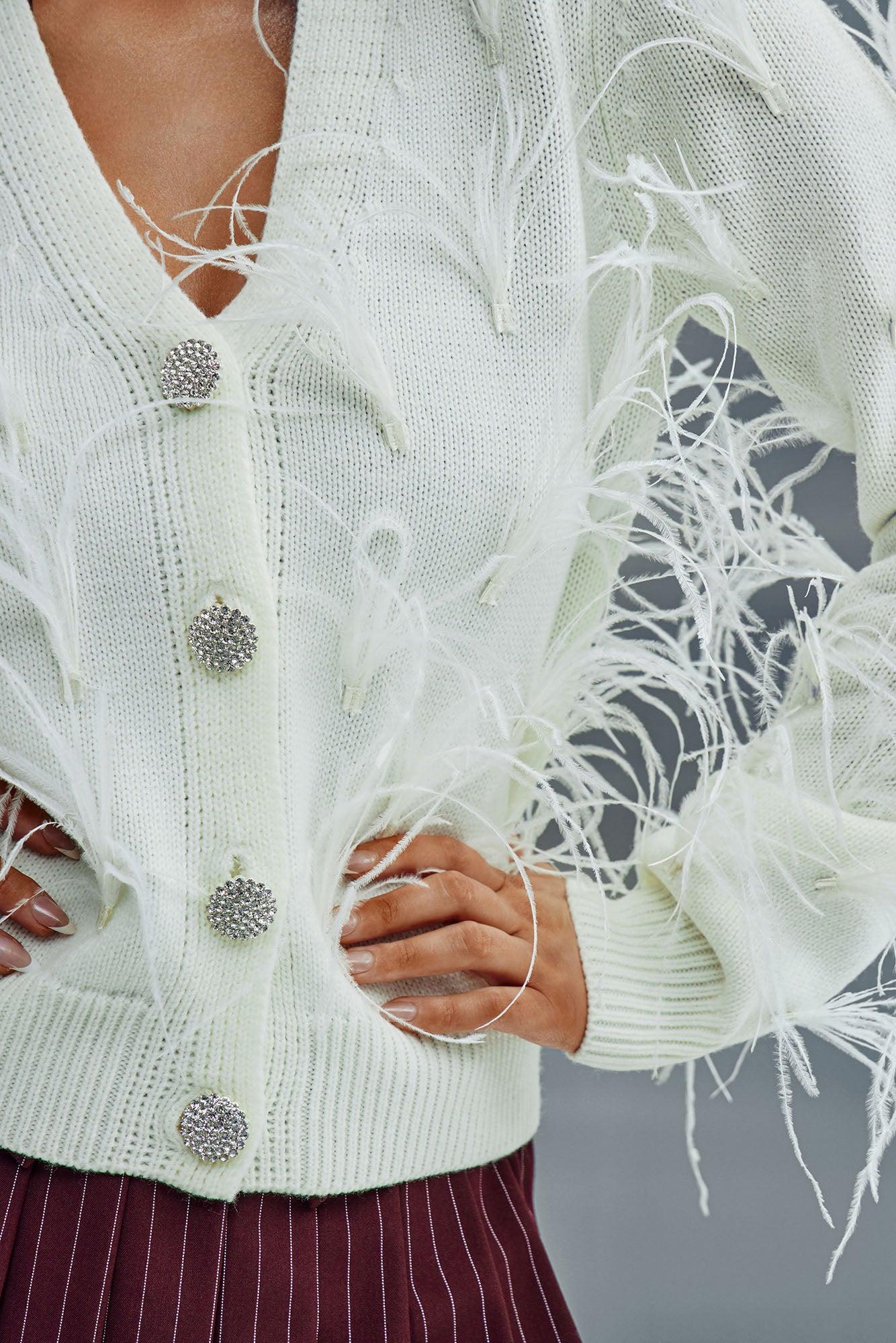 Santana Feather Cardigan - Cream Product Image