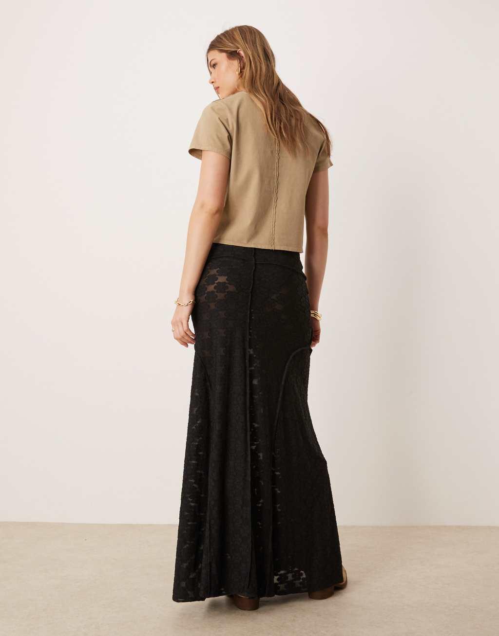 ASOS DESIGN lace seamed maxi skirt in black Product Image