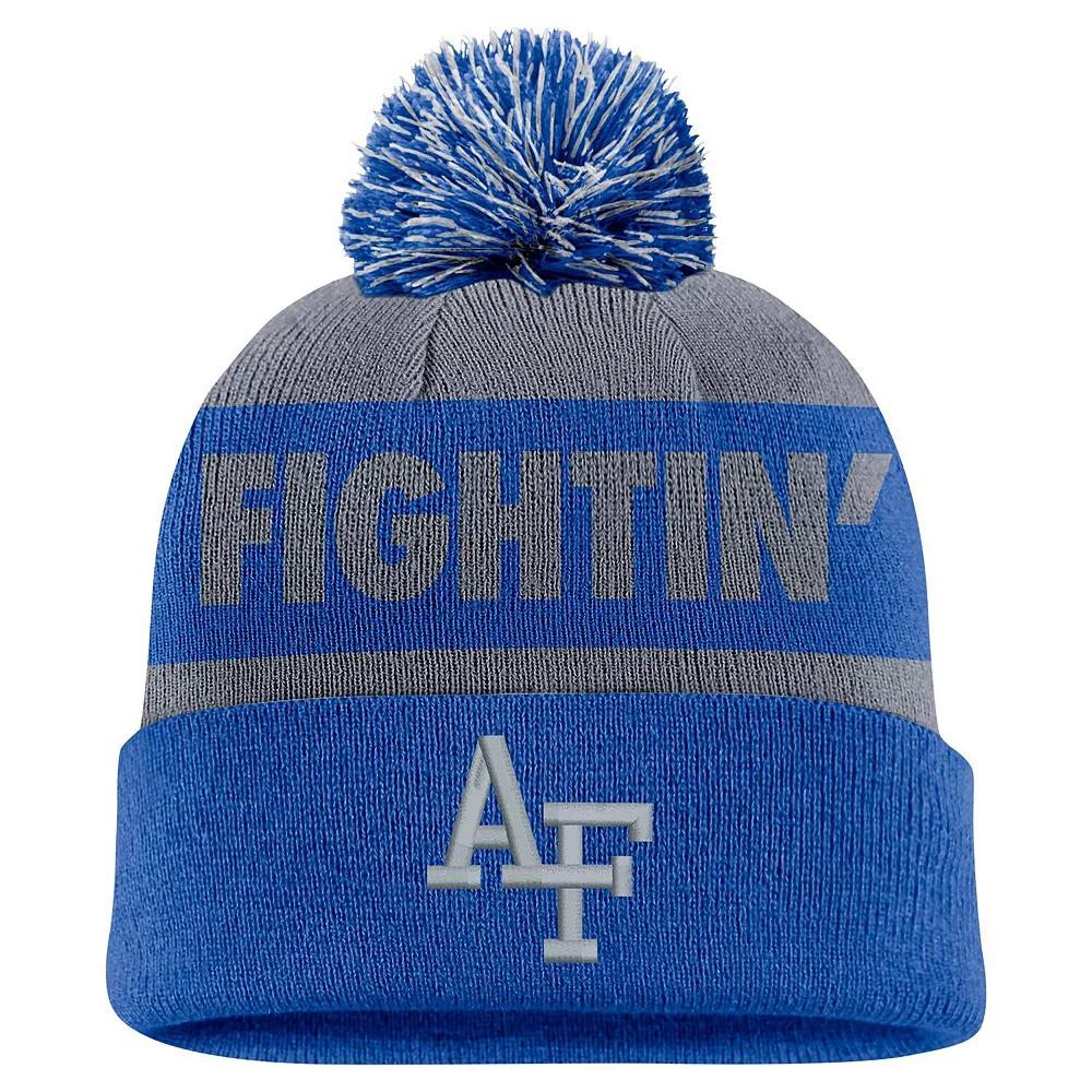 Men's Nike Gray/Royal Air Force Falcons Peak Stripe Cuffed Knit Hat with Pom, Afa Grey Product Image