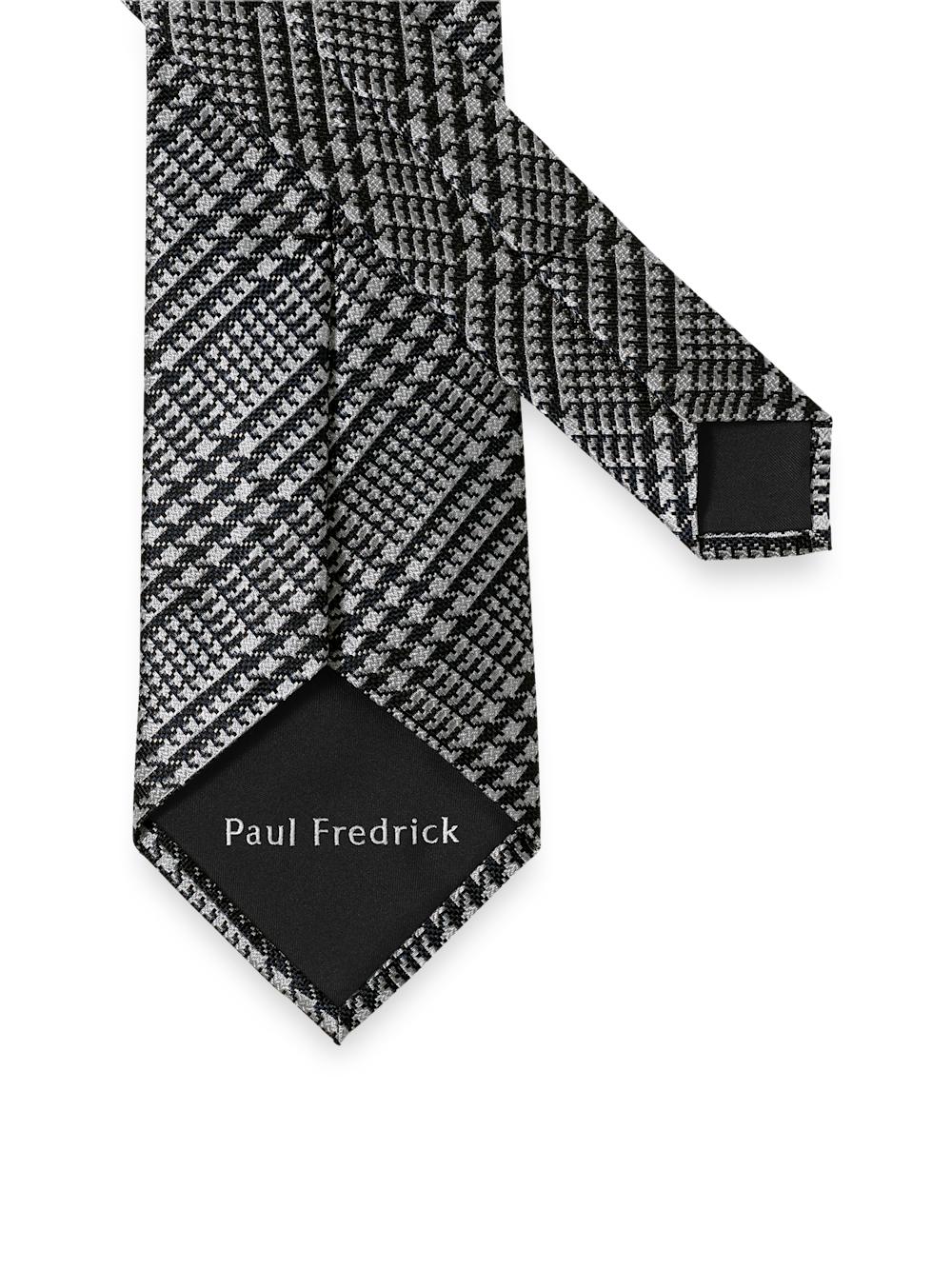 Houndstooth Plaid Woven Silk Tie - Black/grey Product Image