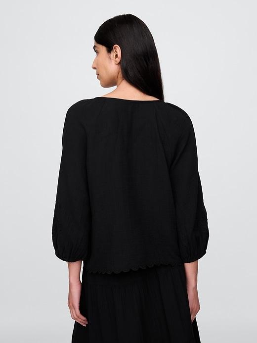 Cotton Gauze Embroidered V-Neck Top Product Image