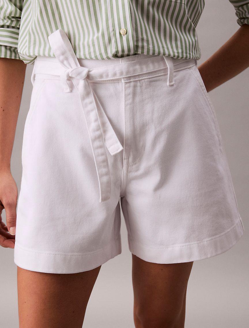 Tie Belt Denim Shorts  Product Image